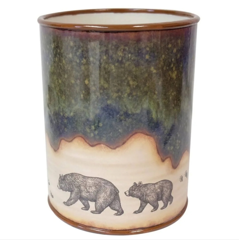 De Leon Collections Bear Country Ceramic Waste Basket & Home Decor BNWT 1 Left!